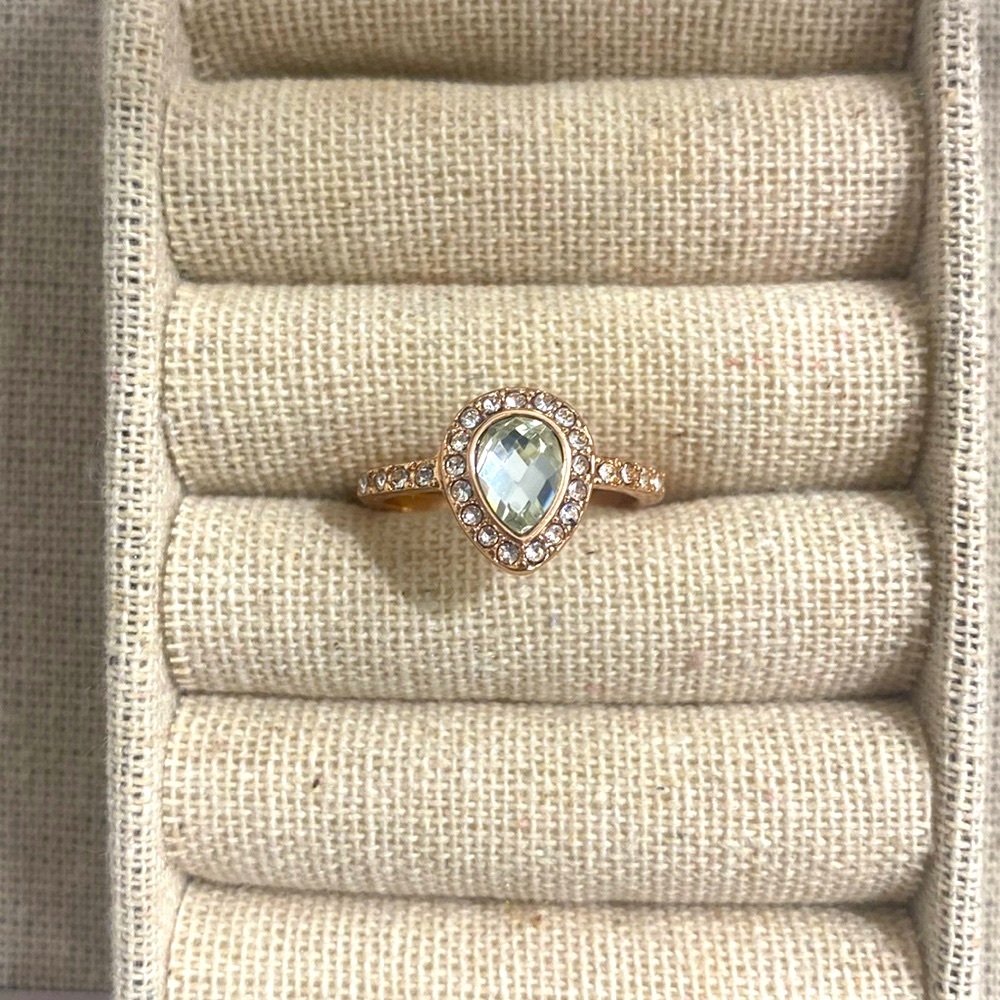 Rose Gold Tone with very light mint green Heart Shape Stone & CZ Diamonds